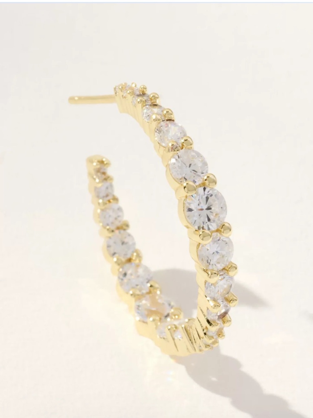 Gold Graduated Diamondette Hoop Earrings 1”